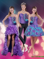 2015 Detachable Spring Sweetheart Beading Multi Color Prom Dresses with Hand Made Flower