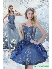 2015 Detachable Strapless Prom Dress with Embroidery and Ruffles