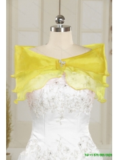 Detachable 2015 Strapless Beading and Pick Ups Dama Dress in Yellow