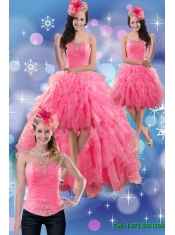 Detachable 2015 Strapless High Low Prom Dress with Beading and Ruffles