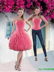 Detachable 2015 Strapless Watermelon Prom Dress with Beading and Ruffles