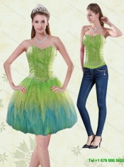 Detachable 2015 Sweetheart Multi Color Prom Dress with Beading and Ruffles