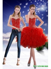 Detachable 2015 Sweetheart Red Prom Dress with Beading and Ruffles