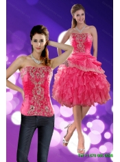 Detachable Brand New Strapless 2015 Prom Dress with Appliques and Ruffles