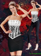 Detachable Column Strapless Embroidery White and Black Prom Dress for 2015