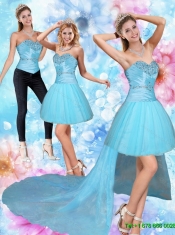 Detachable High Low Sweetheart Beading Prom Dresses in Baby Blue