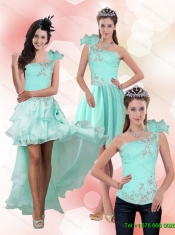 Detachable Modest Apple Green One Shoulder Prom Dresses with Beading for 2015