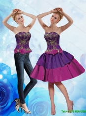 Detachable Modest Strapless Multi Color 2015 Prom Dress with Appliques and Bowknot