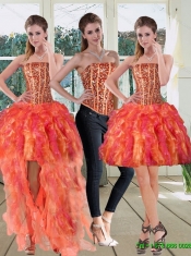 Detachable Modest Strapless Multi Color 2015 Prom Dresses with Beading and Ruffles