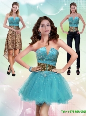 Detachable New Style Aqua Blue Leopard Printed 2015 Prom Dress with Beading