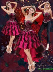 Detachable New Style Multi Color High Low Sweetheart Prom Dresses with Beading and Ruffles