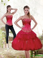 Detachable New Style Strapless Red 2015 Prom Dress with Beading