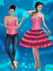 Detachable Strapless 2015 Prom Gown with Beading and Ruffled Layers