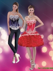 Detachable Strapless Red Dama Dress with Appliques and Ruffles