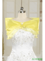 Detachable Sweet Strapless Yellow 2015 Prom Dress with Bowknot and Rolling Flowers