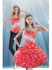 Detachable The Super Hot 2015 Strapless Appliques and Pick Ups Prom Dress in Coral Red