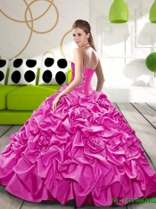 2015 Affordable Fuchsia Dress for Quince with Beading and Pick Ups