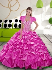 2015 Affordable Fuchsia Dress for Quince with Beading and Pick Ups