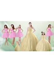 2015 Beautiful Sweetheart Champagne Quinceanera Dress and Pink Dama Dresses and Straps Ball Gown Little Girl Dress