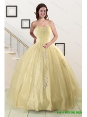 2015 Beautiful Sweetheart Champagne Quinceanera Dress and Pink Dama Dresses and Straps Ball Gown Little Girl Dress