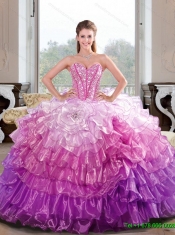 2015 New Styles Beading and Ruffled Layers Multi Color Dresses for Quince