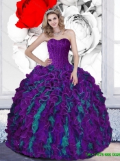 2015 New Styles Beading and Ruffles Sweetheart Multi Color Quinceanera Dresses