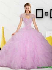 2015 New Styles Beading and Ruffles Sweetheart Quinceanera Dresses in Baby Pink