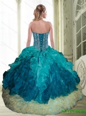 2015 New Styles Beading and Ruffles Sweetheart Quinceanera Dresses in Multi Color