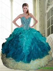 2015 New Styles Beading and Ruffles Sweetheart Quinceanera Dresses in Multi Color