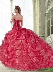 2015 New Styles Coral Red Dress for Quinceanera with Pick Ups and Ruffled Layers