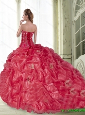 2015 New Styles Coral Red Dress for Quinceanera with Pick Ups and Ruffled Layers