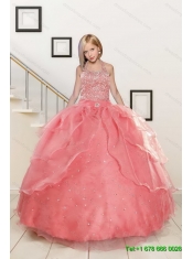 2015 Perfect Sweetheart Beading Quinceanera Dress and Cute Bownot Prom Dresses and Halter Top Watermelon Little Girl Dress