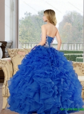 2015 Pretty Sweetheart Baby Blue Sweet 15 Dresses with Beading and Ruffles