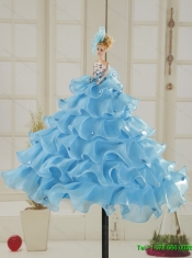 2015 Romantic Beading and Ruffles Sweetheart Quinceanera Dresses in Aqua Blue