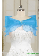 2015 Romantic Beading and Ruffles Sweetheart Quinceanera Dresses in Aqua Blue