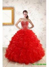 2015 Ruffled Red Quinceanera Dress and Baby Pink Strapless Prom Dresses and Halter Top Beaded Little Girl Dress