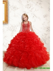 2015 Ruffled Red Quinceanera Dress and Baby Pink Strapless Prom Dresses and Halter Top Beaded Little Girl Dress