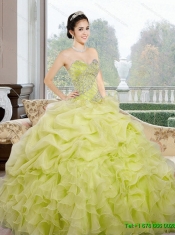 2015 Wonderful Sweetheart Yellow Green Quinceanera Dresses with Ruffles and Pick Ups