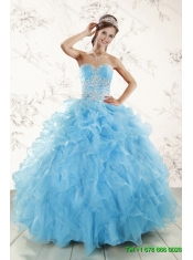 Baby Blue Ball Gown Ruffles Quinceanera Dress and Lilac Short Dama Dresses and Applique and Ruffles Little Girl Dress