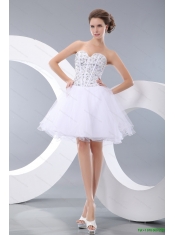 Beading and Ruffles Quinceanera Dress and Rhinestones White Short Dama Dresses and Spaghetti Straps Embroidery Little Girl Dress