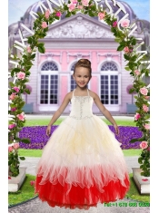Beading Multi Color Quinceanera Gown and Hot Pink Sweetheart Long Prom Dresses and Halter Top Multi Color Little Girl Dress