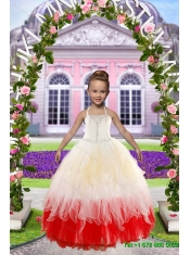 Beading Multi Color Quinceanera Gown and Hot Pink Sweetheart Long Prom Dresses and Halter Top Multi Color Little Girl Dress