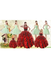 Beading Multi Color Sweetheart Quinceanera Gown and Apple Green Short Prom Dresses and Straps Ruffles Little Girl Dress