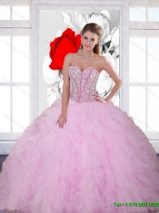 Beautiful Beading and Ruffles Sweetheart 2015 Quinceanera Dresses in Baby Pink