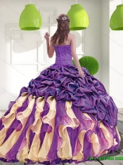 2015 Best  Pick Ups and Ruffles Sweet 15 Dresses in Multi Color