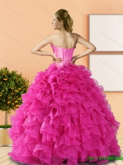 2015 Best  Beading and Ruffles Quinceanera Dresses in Hot Pink