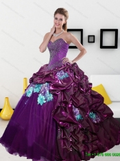 Best 2015 Luxurious Sweetheart Quinceanera Dresses with Pick Ups and Appliques