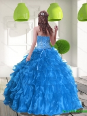 2015 Best  Blue Quinceanera Dress with Ruffles and Beading