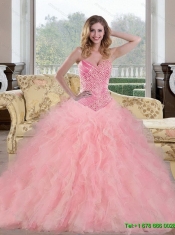 2015 Best  Baby Pink Sweet 15 Dresses with Beading and Ruffles