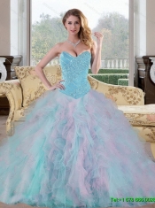 2015 Best Beading and Ruffles Sweetheart Quinceanera Gown